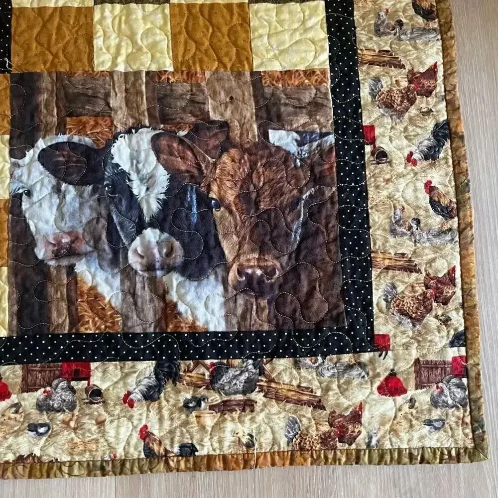 Handmade Baby Animals Cubs Quilt Multicolor Cotton One Size